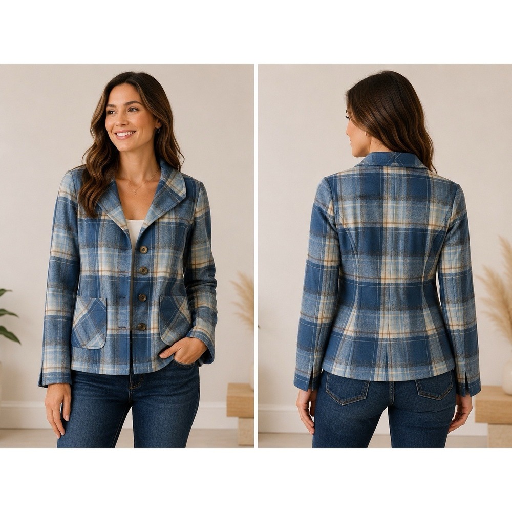 Vintage Pendleton Petite Blue Plaid Wool 49er Jacket Made In‎ USA Medium Button